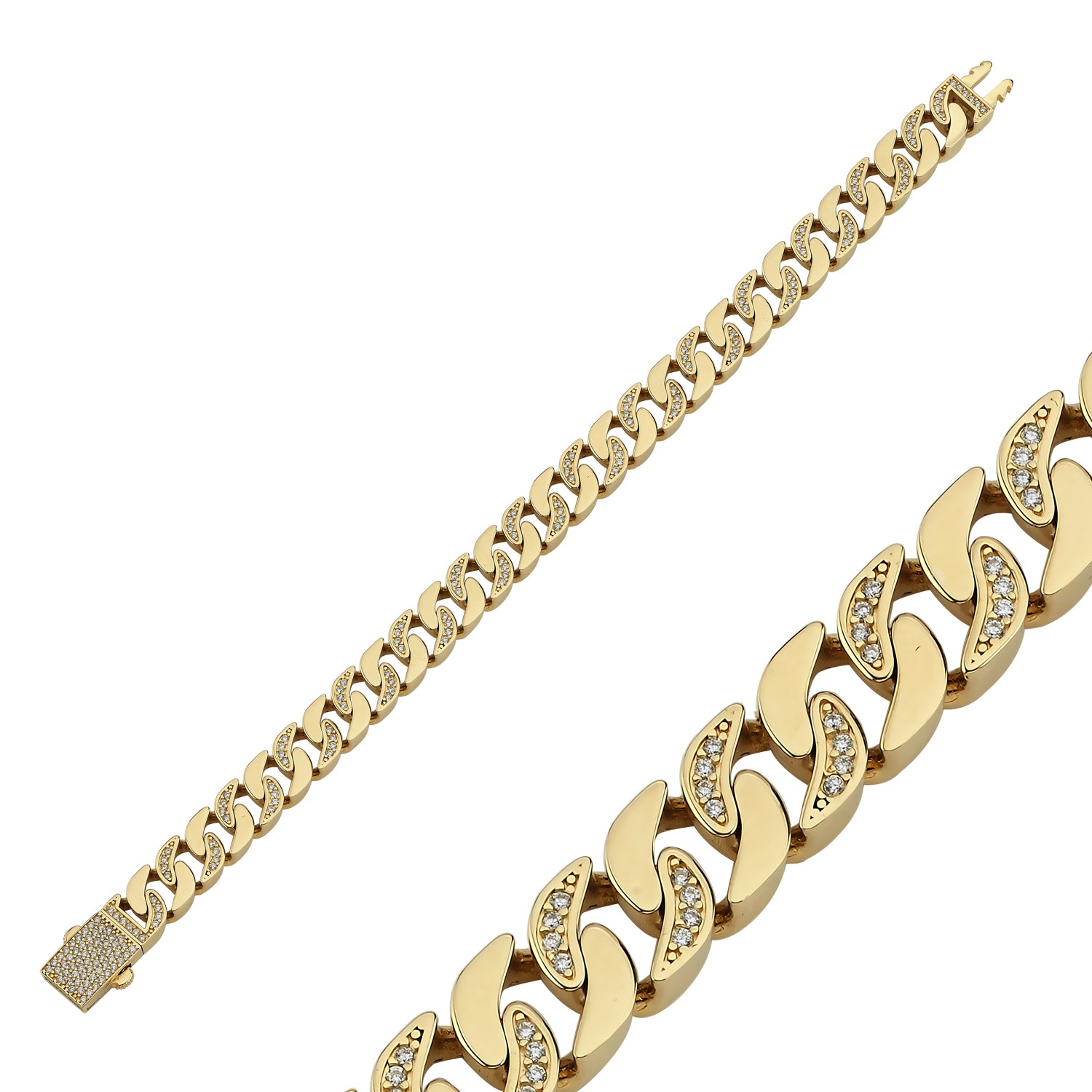 CURB HALF PAVE LINK CHAIN BRACELET