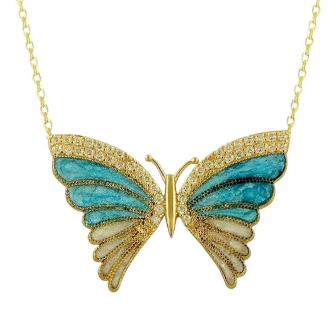 YELLOW GOLD AND ENAMEL BUTTERFLY NECKLACE