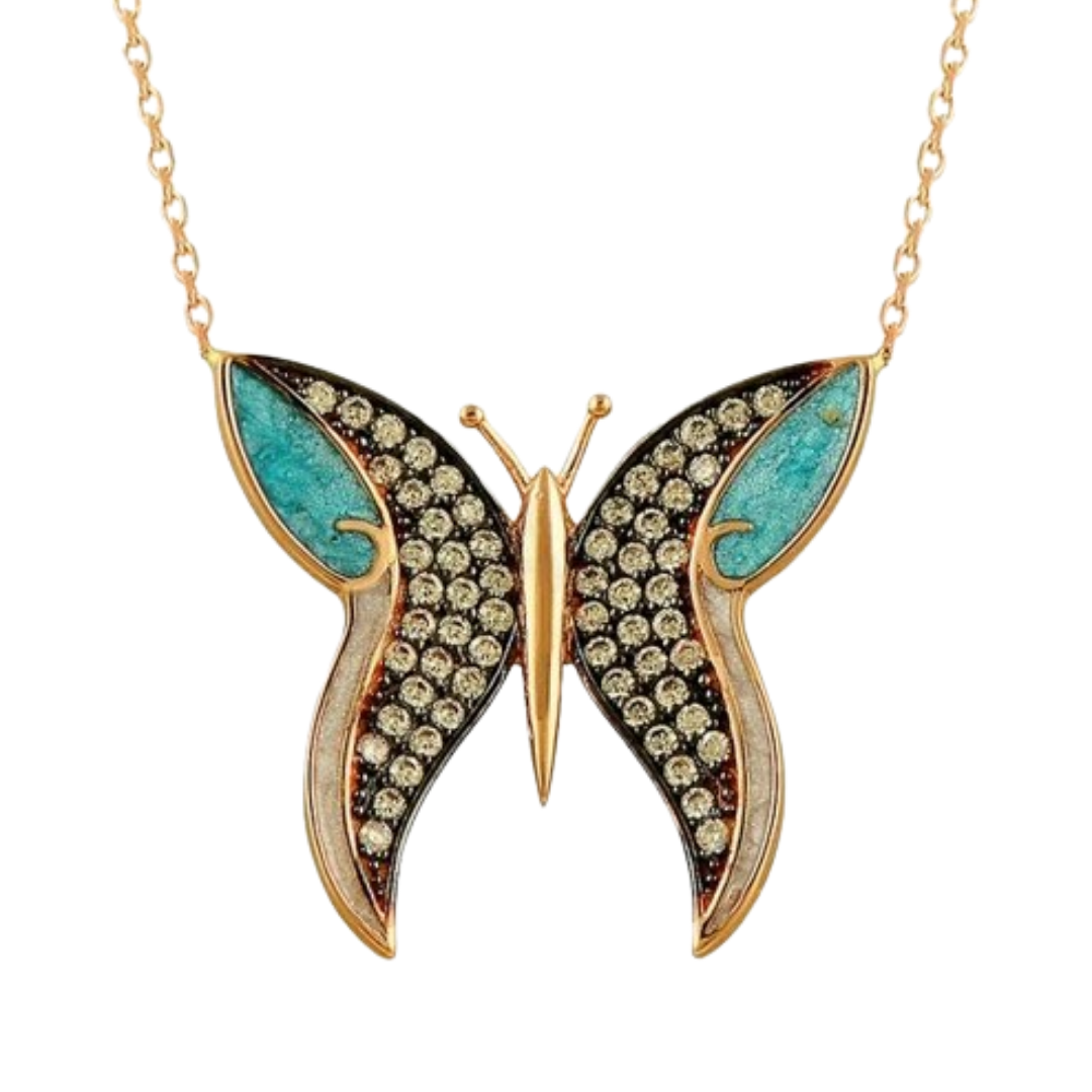 Multicolored Enamel Butterfly Necklace