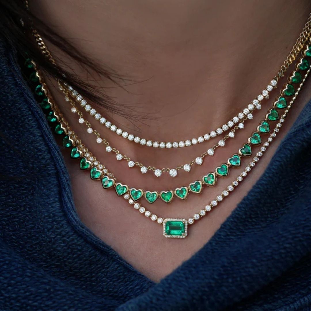 EMERALD TENNIS HEART NECKLACE