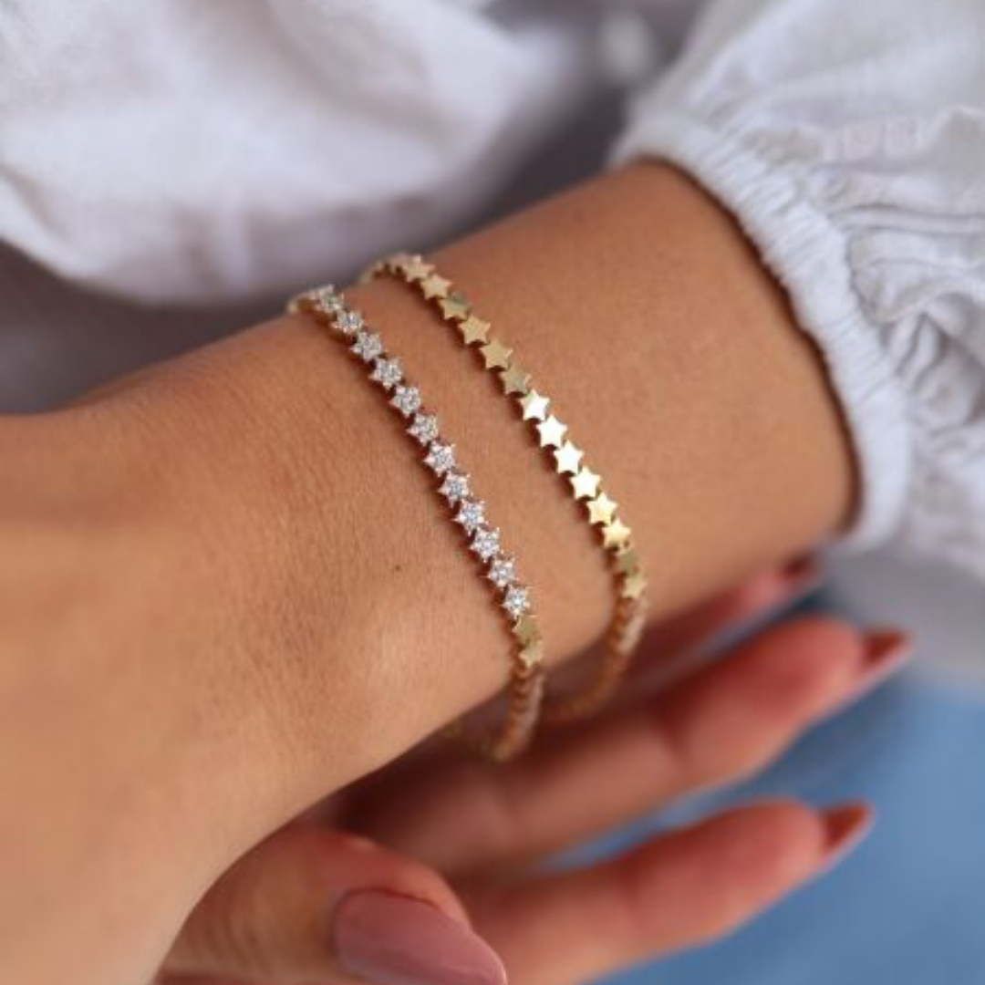 14K YELLOW GOLD DIAMOND STAR BRACELET