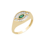 emerald and diamond 14k gold evileye ring