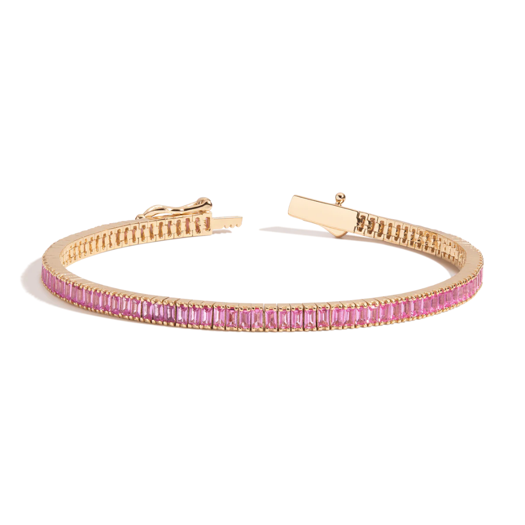 14k gold PINK SAPPHIRE BAGUETTE TENNIS BRACELET