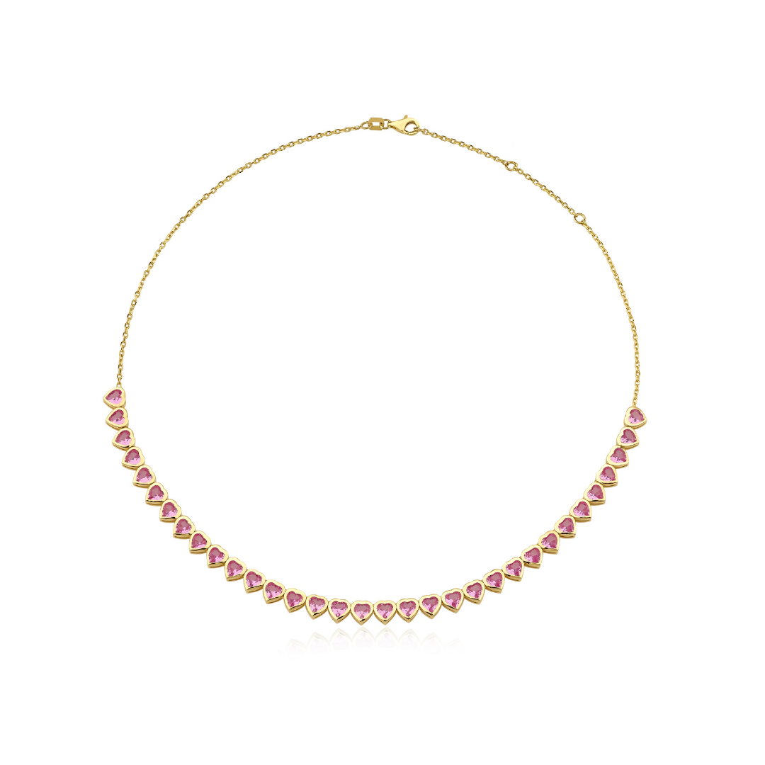 pink sapphire heart tennis necklace
