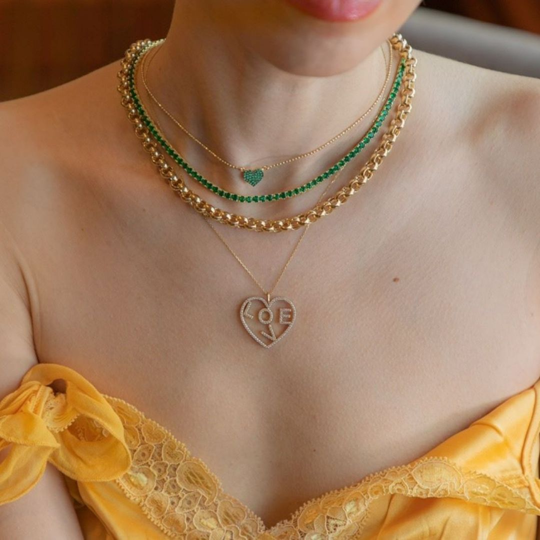 emerald heart choker neckalce