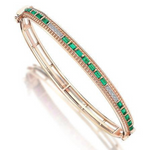 14k gold DIAMOND & EMERALD DOT BANGLE