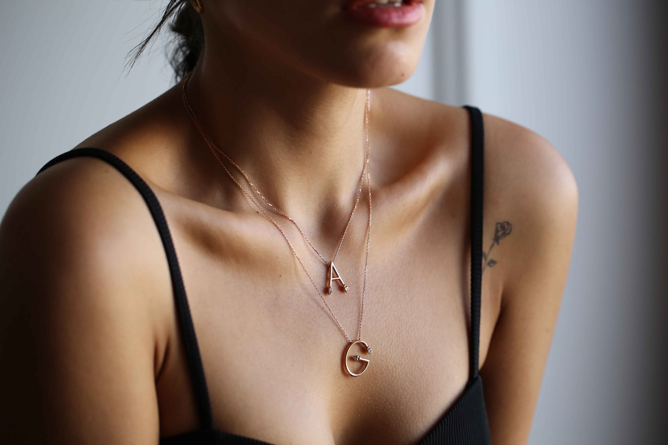 Initial Diamond Solid Gold Letter Necklace