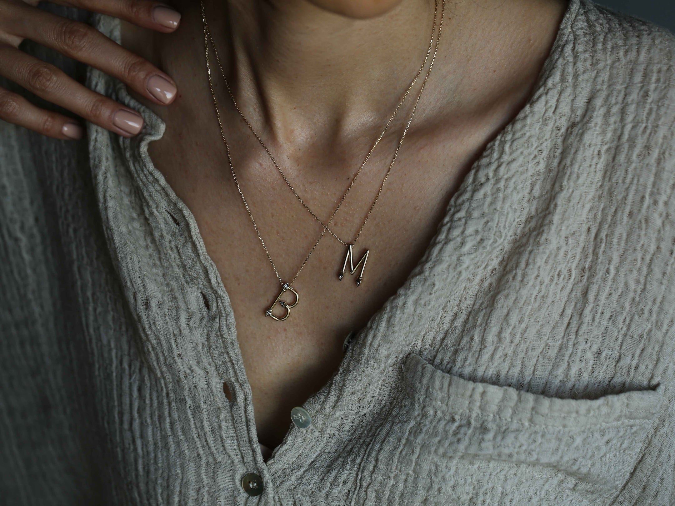 Initial Diamond Solid Gold Letter Necklace