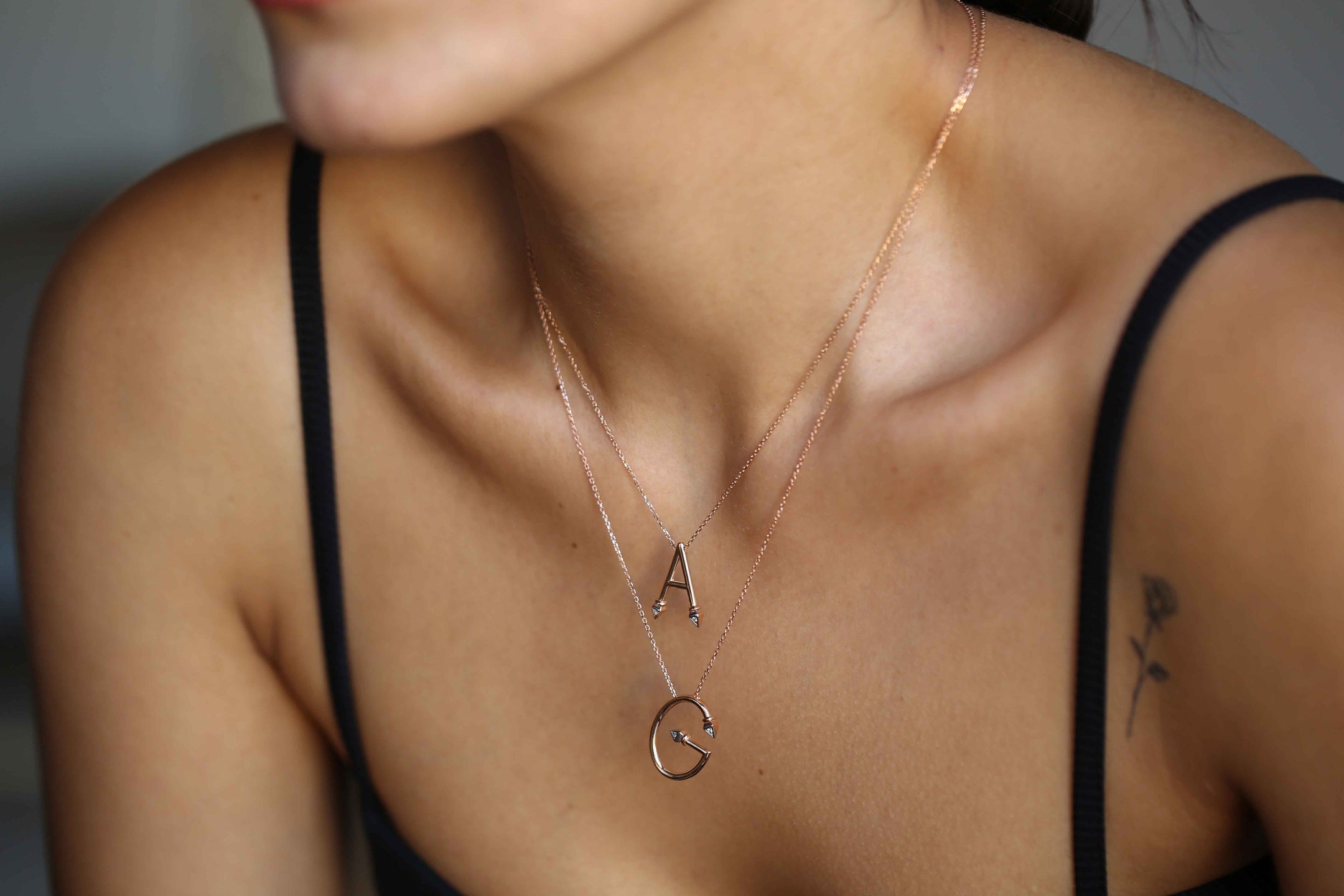 Initial Diamond Solid Gold Letter Necklace