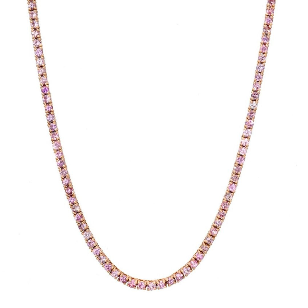 14k gold PINK SAPPHIRE CHOKER TENNIS NECKLACE