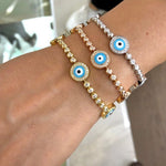 14k gold evil eye diamond tennis bracelet