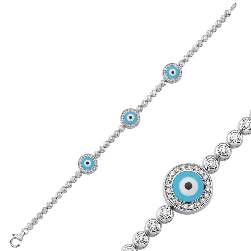 14k gold EVIL EYE TENNIS BRACELET WITH DIAMONDS