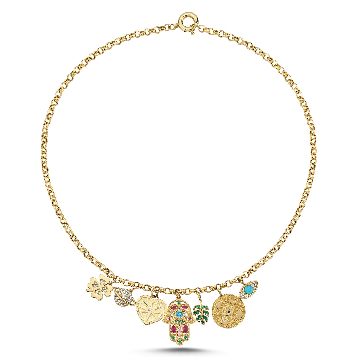 GOLD & DIAMOND LOVE & PROTECTION MULTI-CHARM NECKLACE