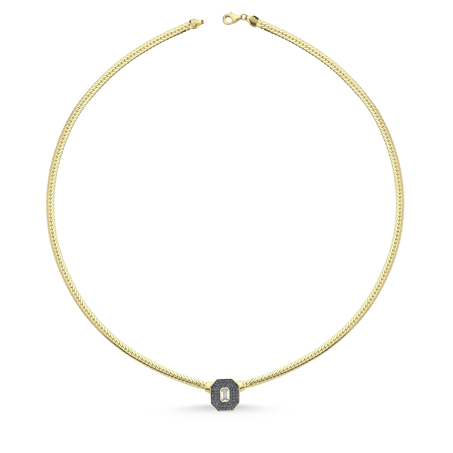 Gold & Pavé BLUE SAPPHIRE BAGUETTE NECKLACE