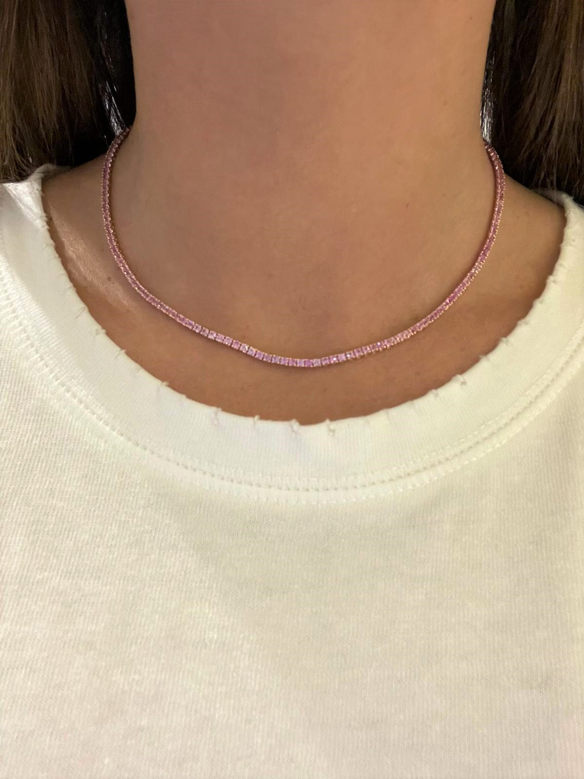 PINK SAPPHIRE CHOKER TENNIS NECKLACE