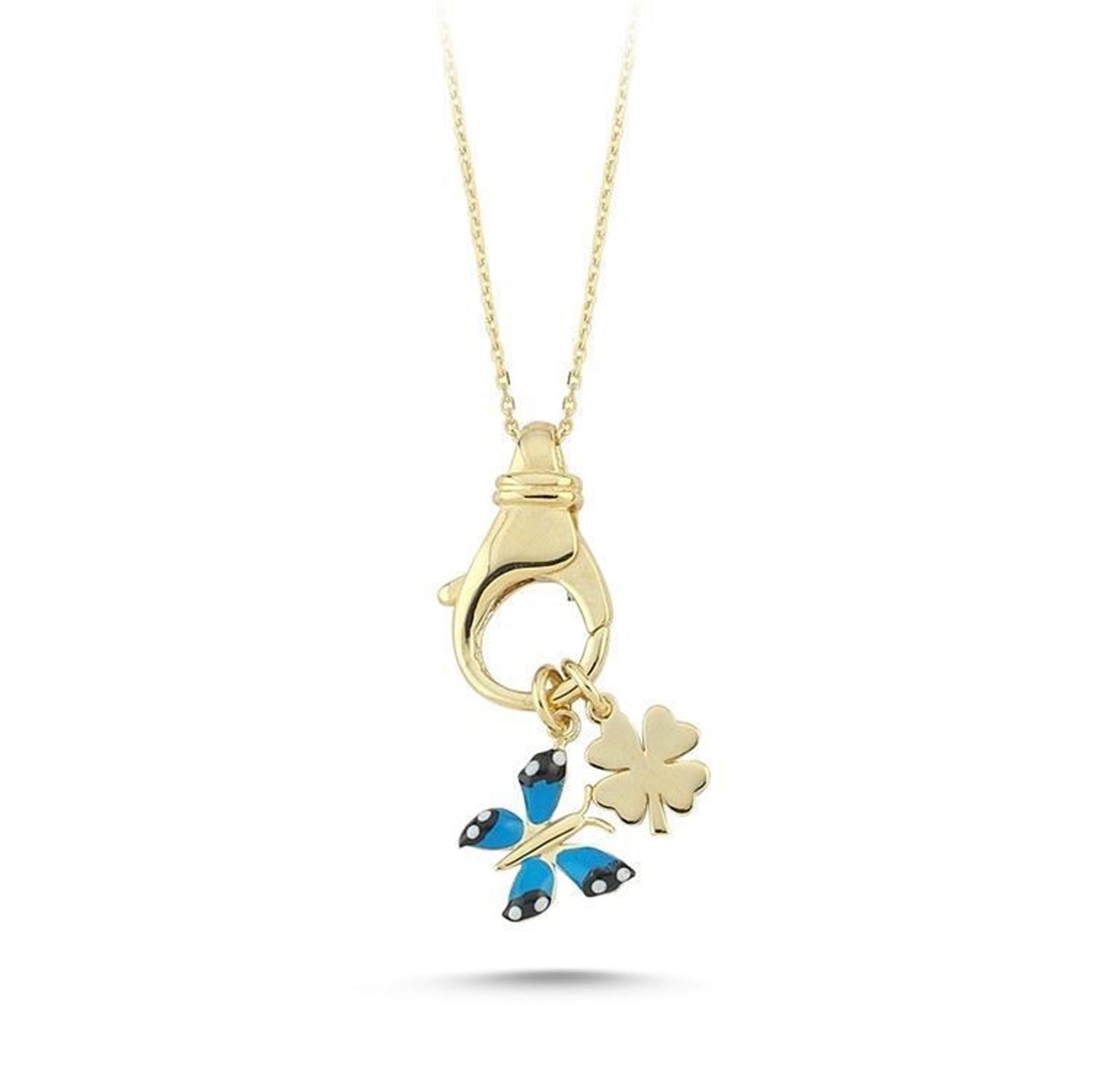 GOLD & ENAMEL BUTTERFLY CHARM NECKLACE